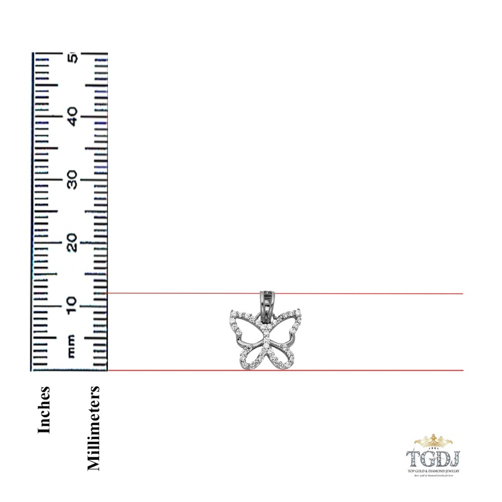 14K White Gold  CZ Butterfly Pendant - Picture 2 of 4